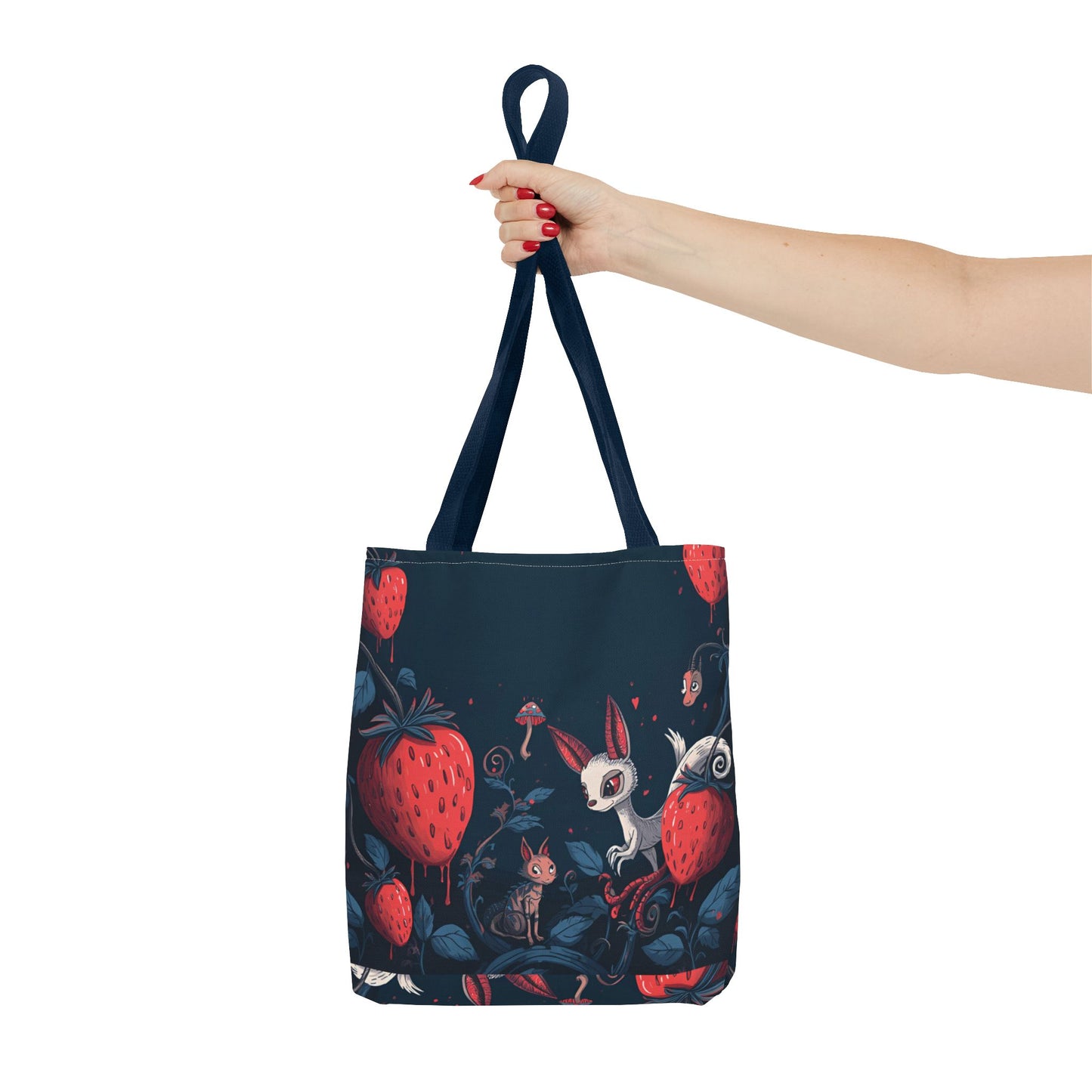 Strawberry Forest Bunny tote bag | whimsical woodland illustration