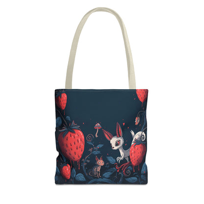 Strawberry Forest Bunny tote bag | whimsical woodland illustration