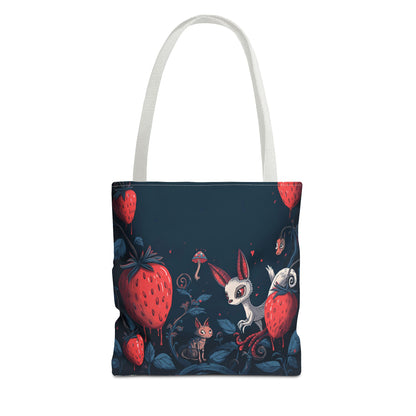 Strawberry Forest Bunny tote bag | whimsical woodland illustration