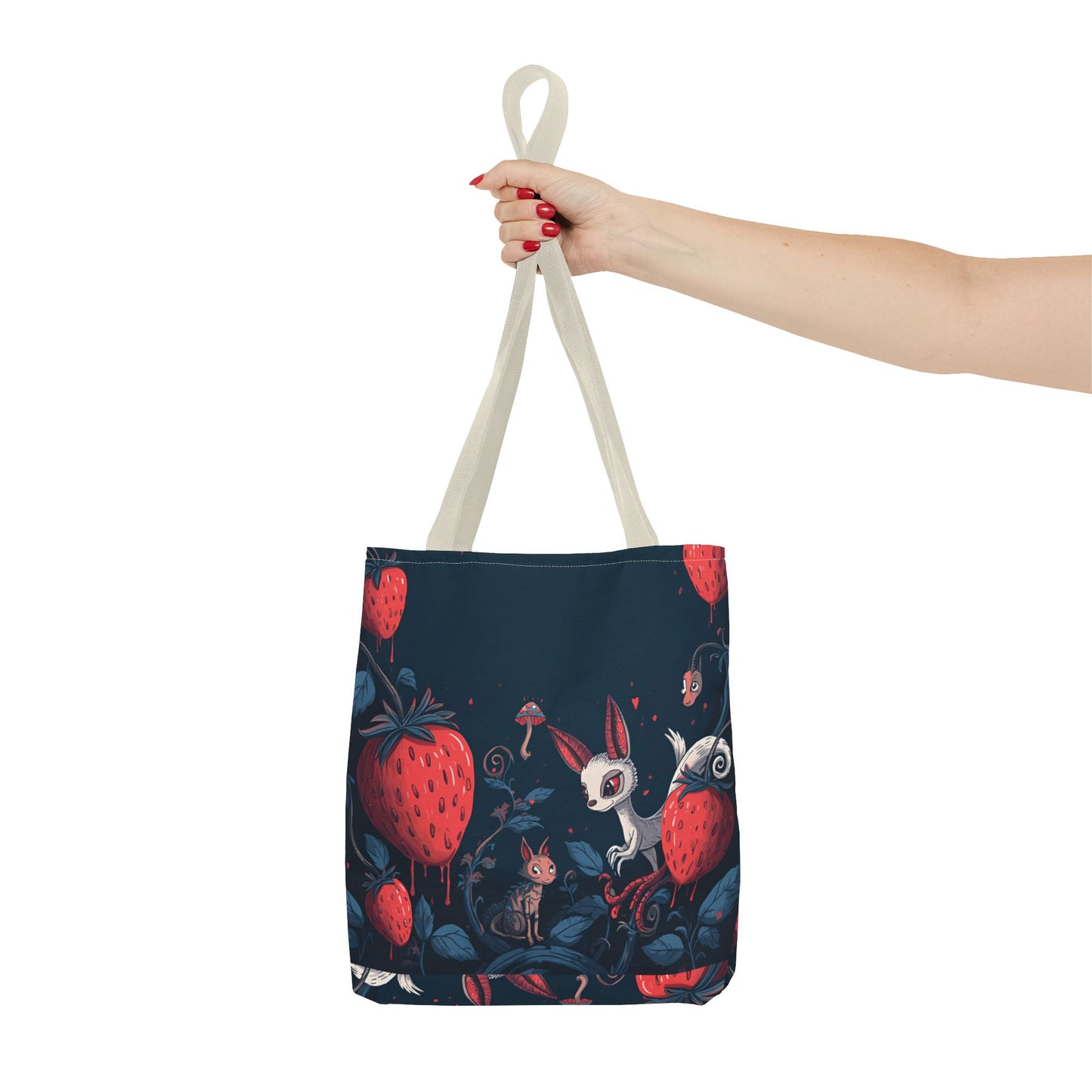 Strawberry Forest Bunny tote bag | whimsical woodland illustration