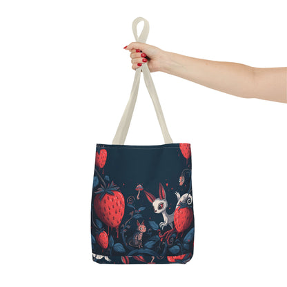 Strawberry Forest Bunny tote bag | whimsical woodland illustration