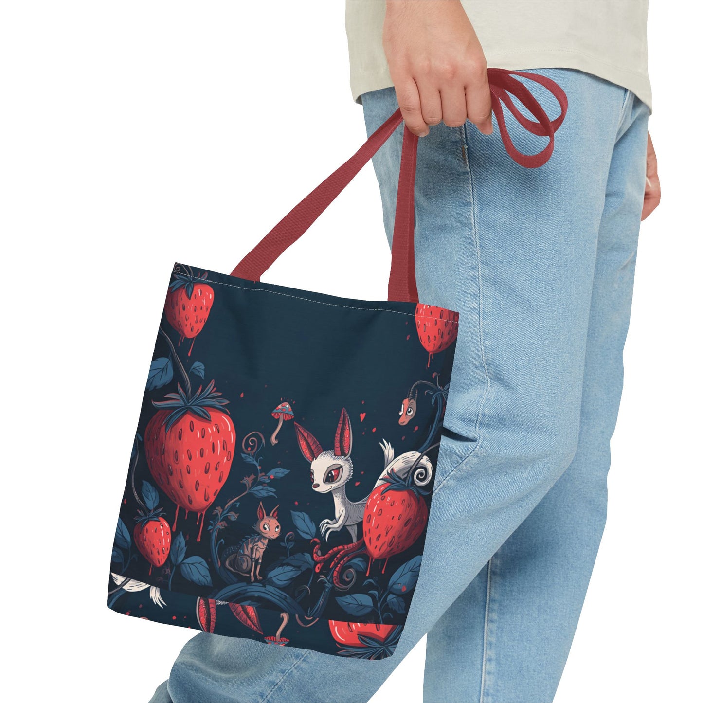 Strawberry Forest Bunny tote bag | whimsical woodland illustration