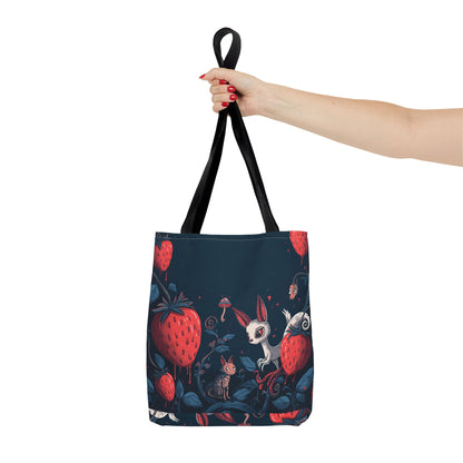 Strawberry Forest Bunny tote bag | whimsical woodland illustration