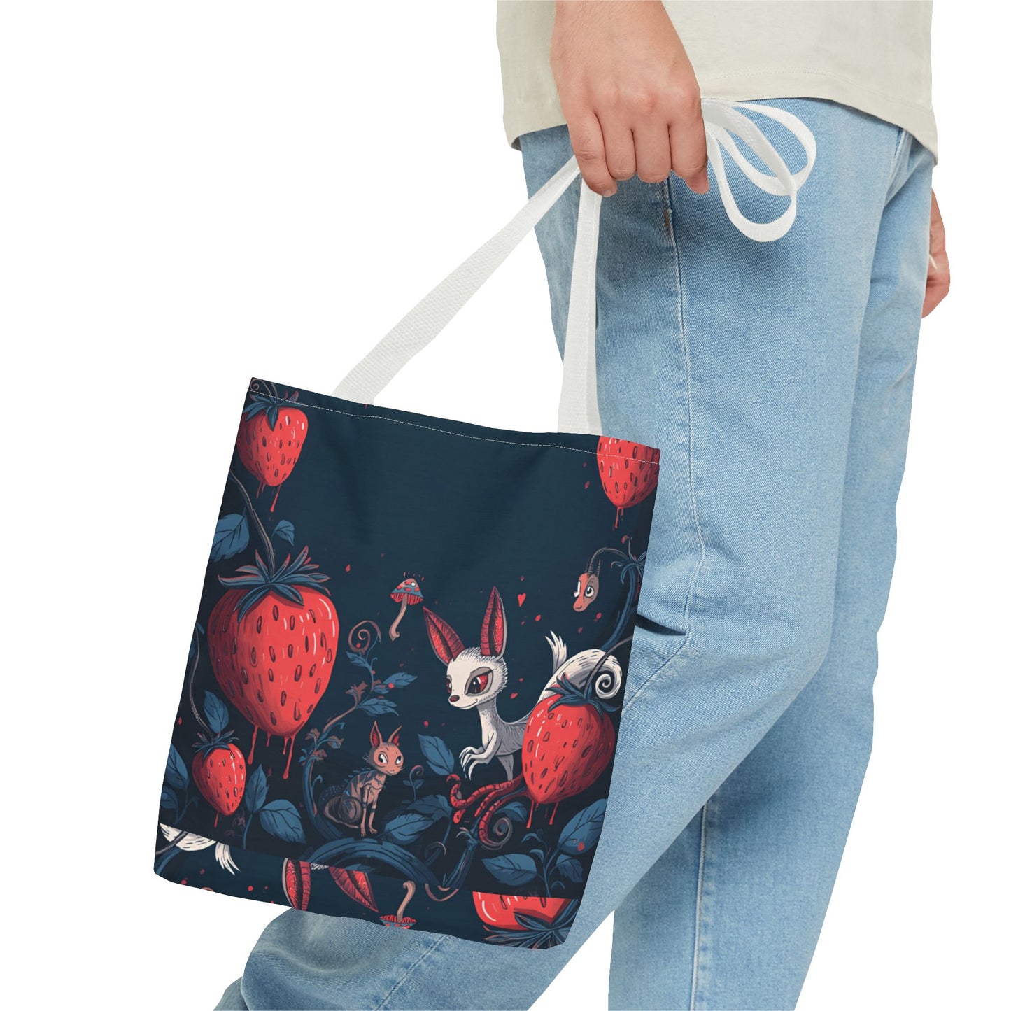 Strawberry Forest Bunny tote bag | whimsical woodland illustration