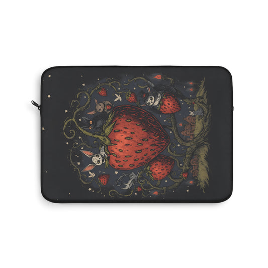 Strawberry Patch Illustration Laptop Sleeve | Cute Mouse Forest Design