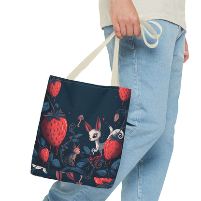 Strawberry Forest Bunny tote bag | whimsical woodland illustration
