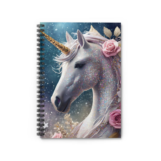 Sparkling Unicorn with Roses Spiral Notebook