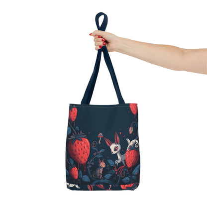 Strawberry Forest Bunny tote bag | whimsical woodland illustration