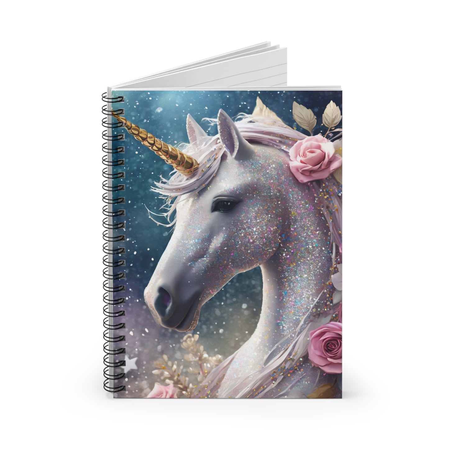 Sparkling Unicorn with Roses Spiral Notebook