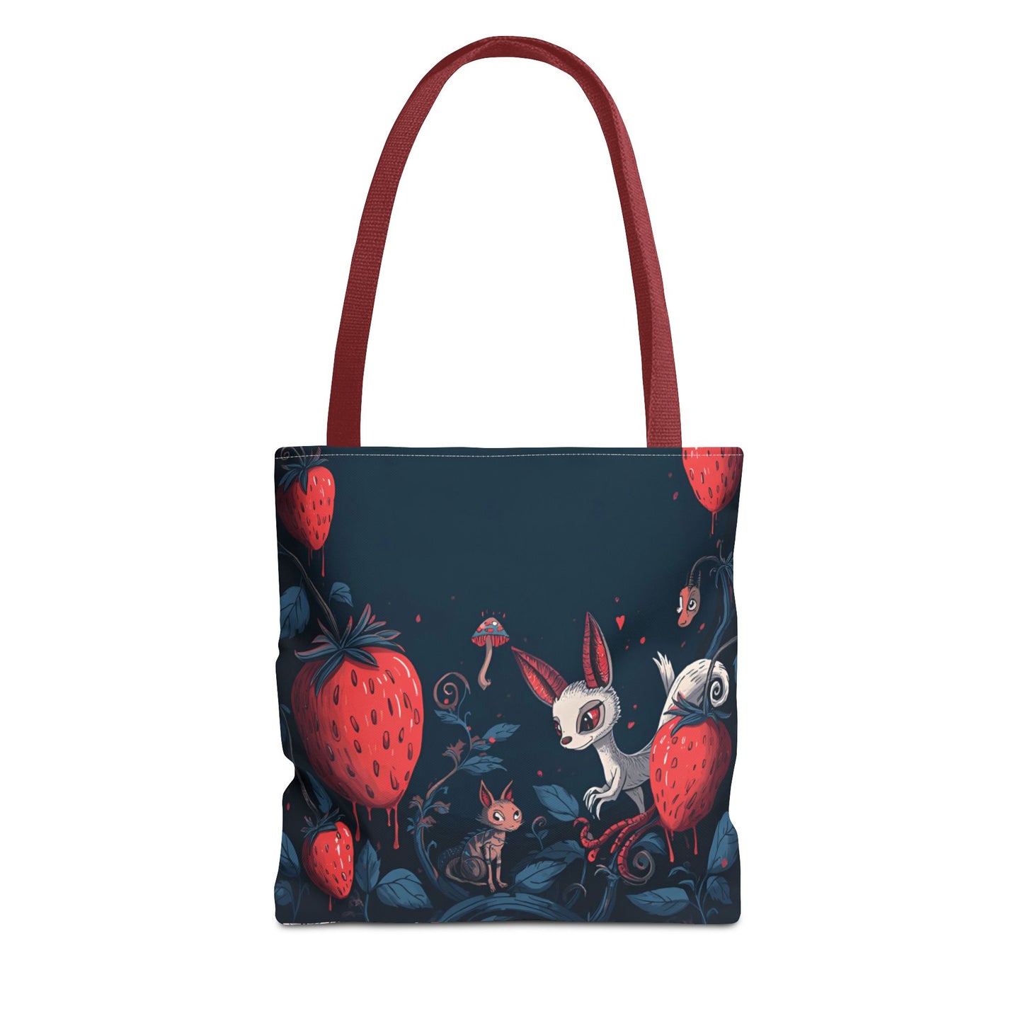 Strawberry Forest Bunny tote bag | whimsical woodland illustration