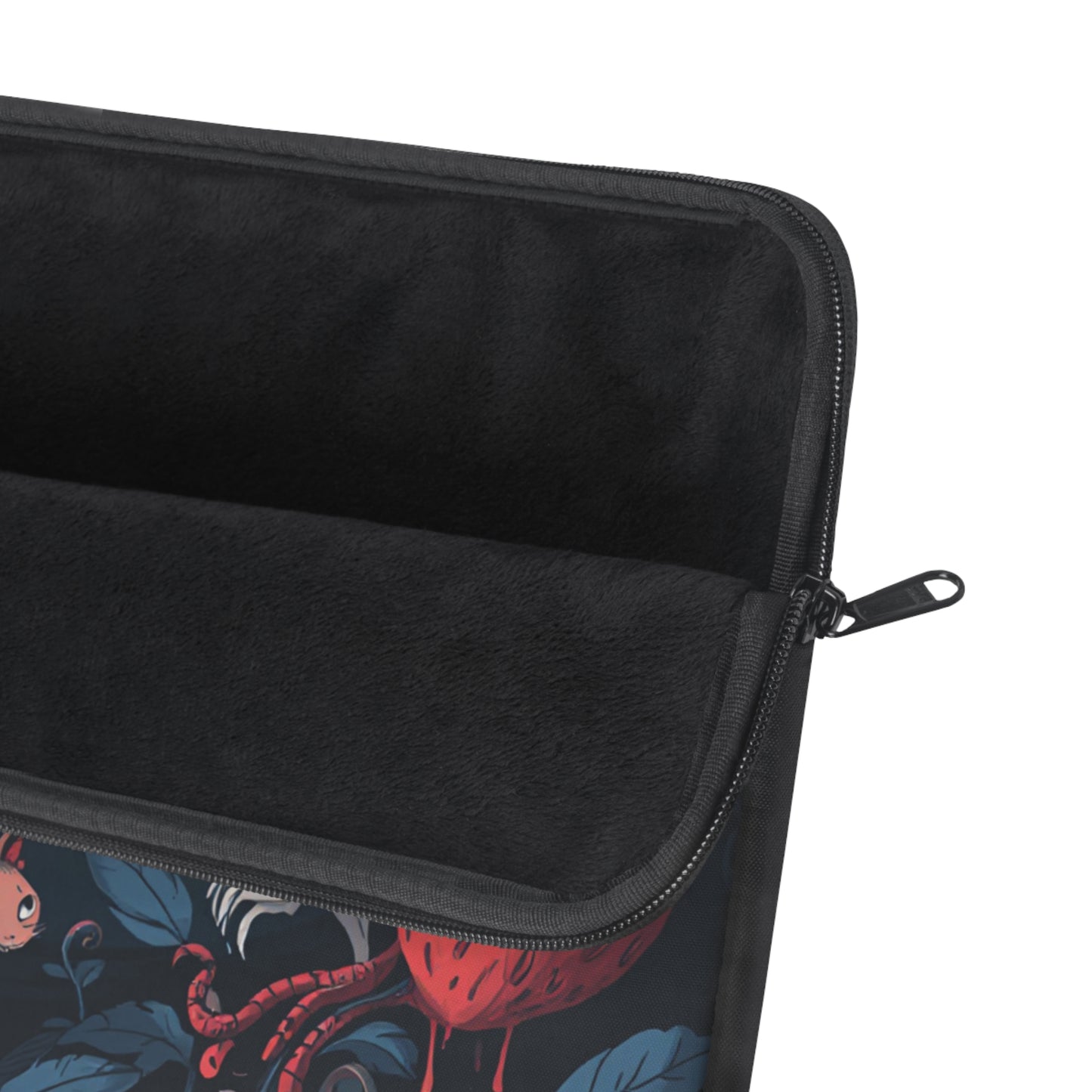 Whimsical Bunny and Strawberry Laptop Sleeve | Cute Dark Forest Illustration