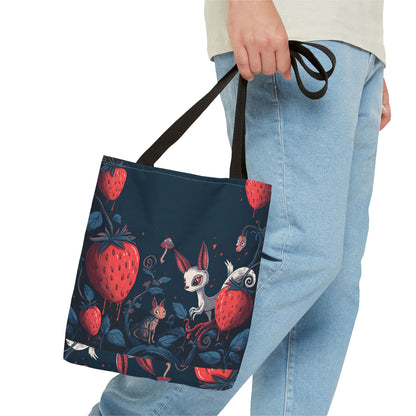 Strawberry Forest Bunny tote bag | whimsical woodland illustration