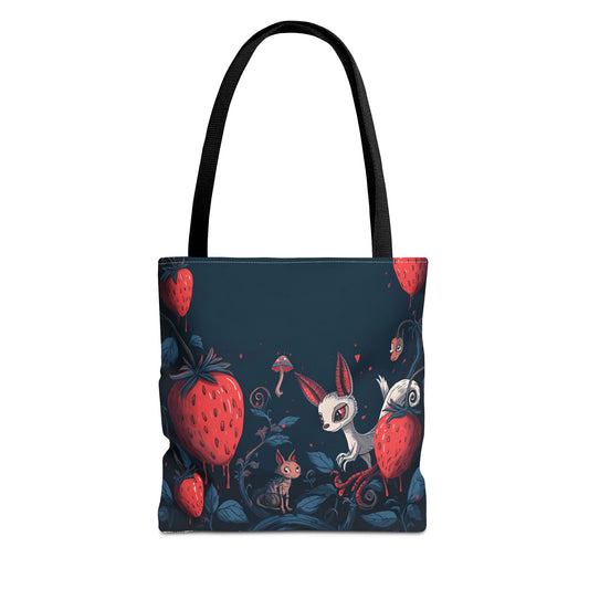 Strawberry Forest Bunny tote bag | whimsical woodland illustration