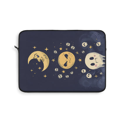 Crescent Moon Faces Laptop Sleeve | Cute Celestial Skulls Stars