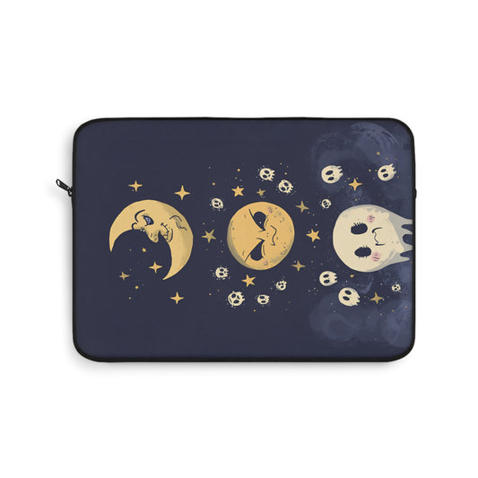 Crescent Moon Faces Laptop Sleeve | Cute Celestial Skulls Stars