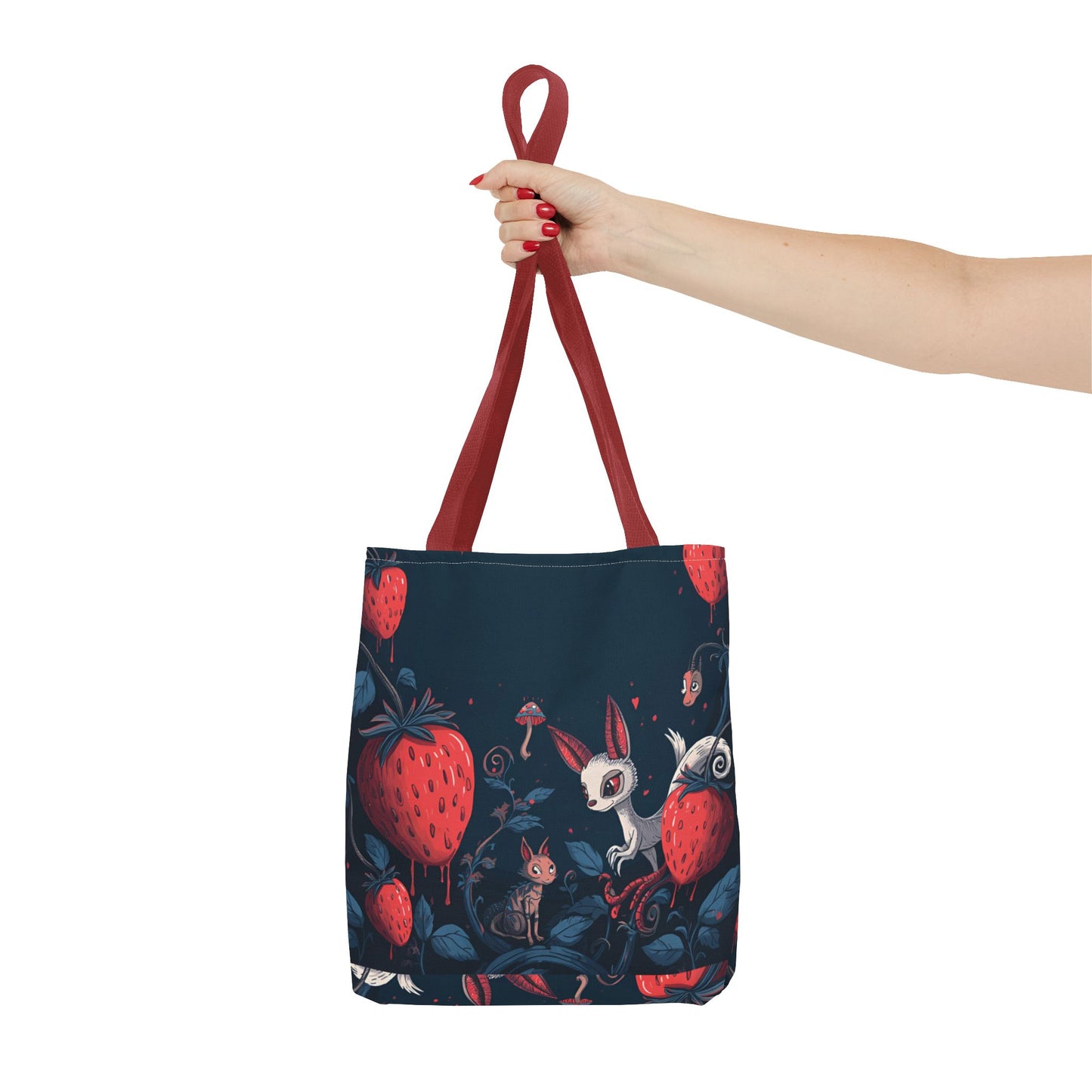 Strawberry Forest Bunny tote bag | whimsical woodland illustration