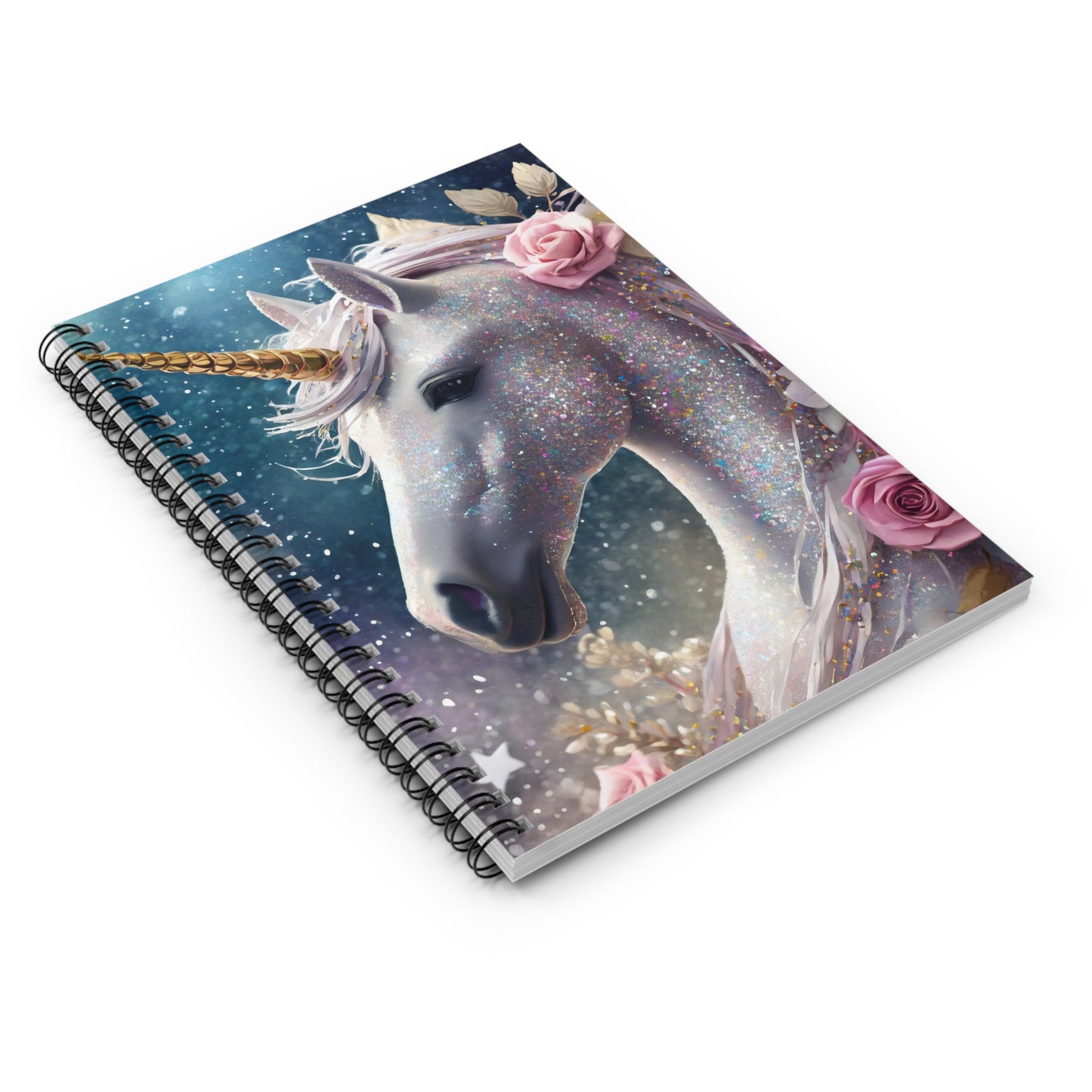 Sparkling Unicorn with Roses Spiral Notebook