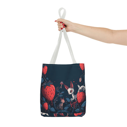 Strawberry Forest Bunny tote bag | whimsical woodland illustration