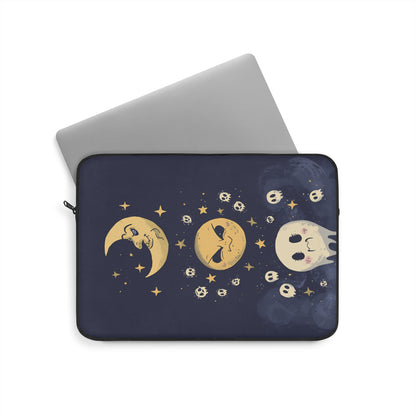 Crescent Moon Faces Laptop Sleeve | Cute Celestial Skulls Stars